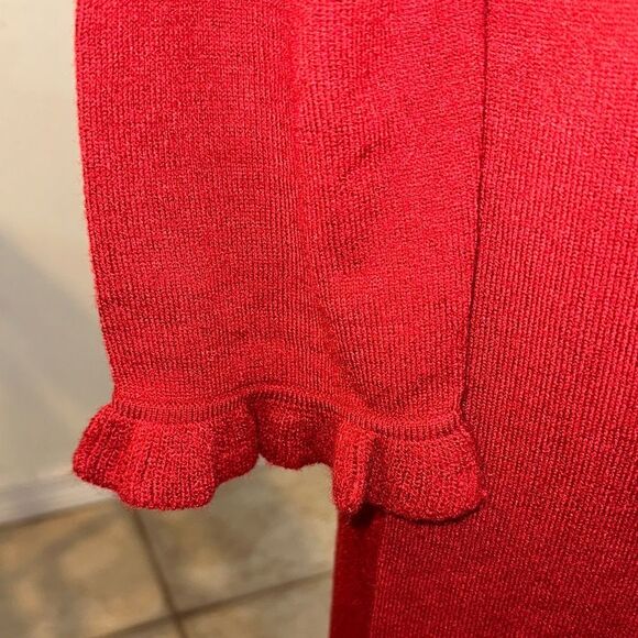 Travel Smith Red Ruffled Open Long Cardigan Sweater Size XL - Picture 7 of 13